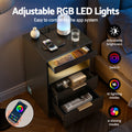 Artiss LED Bedside Table 2 Drawers Charging Station Black