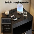 Artiss LED Bedside Table 2 Drawers Charging Station Black