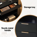 Artiss LED Bedside Table 2 Drawers Charging Station Black