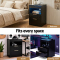 Artiss LED Bedside Table 2 Drawers Charging Station Black