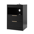 Artiss LED Bedside Table 2 Drawers Charging Station Black