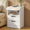 Artiss LED Bedside Table 2 Drawer Nightstand Charging White