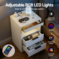 Artiss LED Bedside Table 2 Drawer Nightstand Charging White