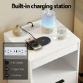 Artiss LED Bedside Table 2 Drawer Nightstand Charging White