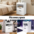 Artiss LED Bedside Table 2 Drawer Nightstand Charging White