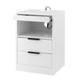 Artiss LED Bedside Table 2 Drawer Nightstand Charging White
