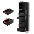 Artiss 6 Drawer Tallboy Chest Black Storage Cabinet