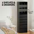 Artiss 6 Drawer Tallboy Chest Black Storage Cabinet