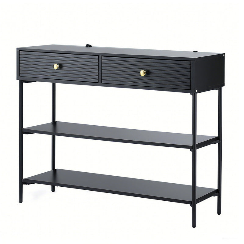 Artiss Console Table 3-Tier Black Storage Display