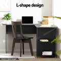 Artiss L-Shape Computer Desk 136cm Black with Shelf