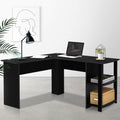 Artiss L-Shape Computer Desk 136cm Black with Shelf