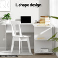 Artiss L-Shape Computer Desk 136cm White with Shelf