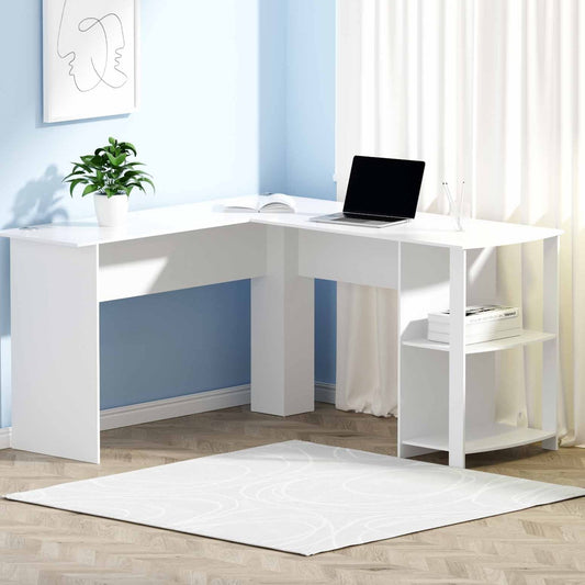 Artiss L-Shape Computer Desk 136cm White with Shelf