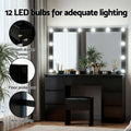 Artiss Dressing Table Vanity Desk with Stool 12 LED Bulbs Black