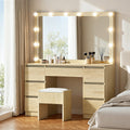 Artiss Dressing Table Vanity Desk 12 LED Bulbs Wood Stool
