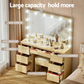 Artiss Dressing Table Vanity Desk 12 LED Bulbs Wood Stool