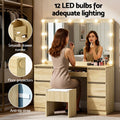 Artiss Dressing Table Vanity Desk 12 LED Bulbs Wood Stool