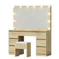 Artiss Dressing Table Vanity Desk 12 LED Bulbs Wood Stool
