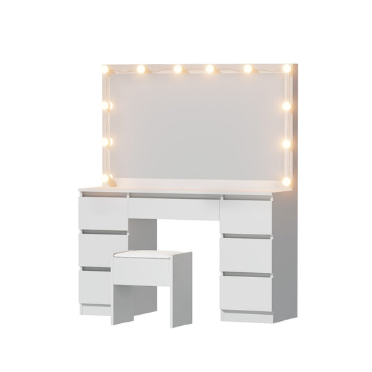 Artiss Dressing Table Vanity Desk with Stool 12 LED Bulbs White