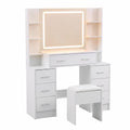 Artiss Dressing Table Vanity Desk Set Stool LED Charging Station White