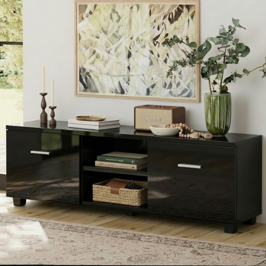 Artiss Entertainment Unit TV Cabinet 140cm Black High Gloss Storage Shelf Jim