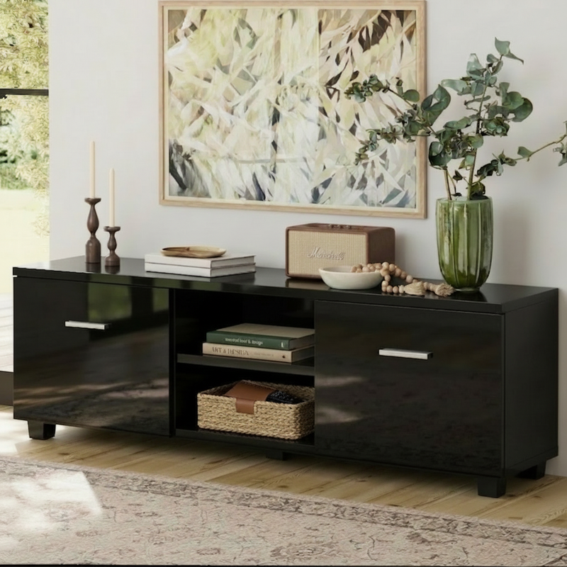 Artiss Entertainment Unit TV Cabinet 140cm Black High Gloss Storage Shelf Jim