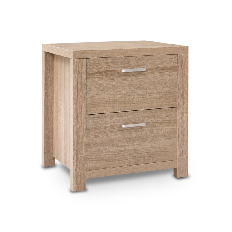 Artiss Bedside Table 2 Drawer Pine MAXI