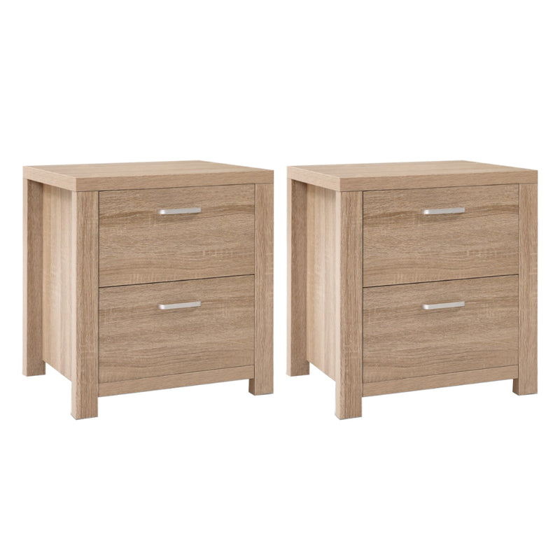 Artiss Bedside Table 2 Drawers Pine 2x MAXI