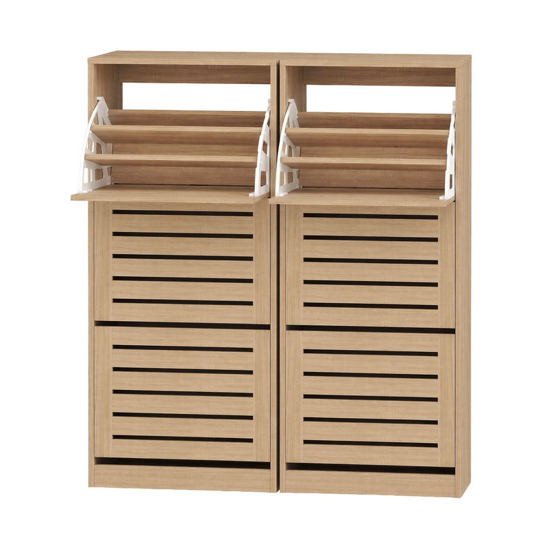 Artiss 2x Shoe Cabinet Storage Organiser 3 Flip Drawer Pine