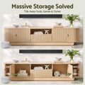 Artiss 220cm TV Unit Rounded Edge Slide Side Cabinet Door Pine