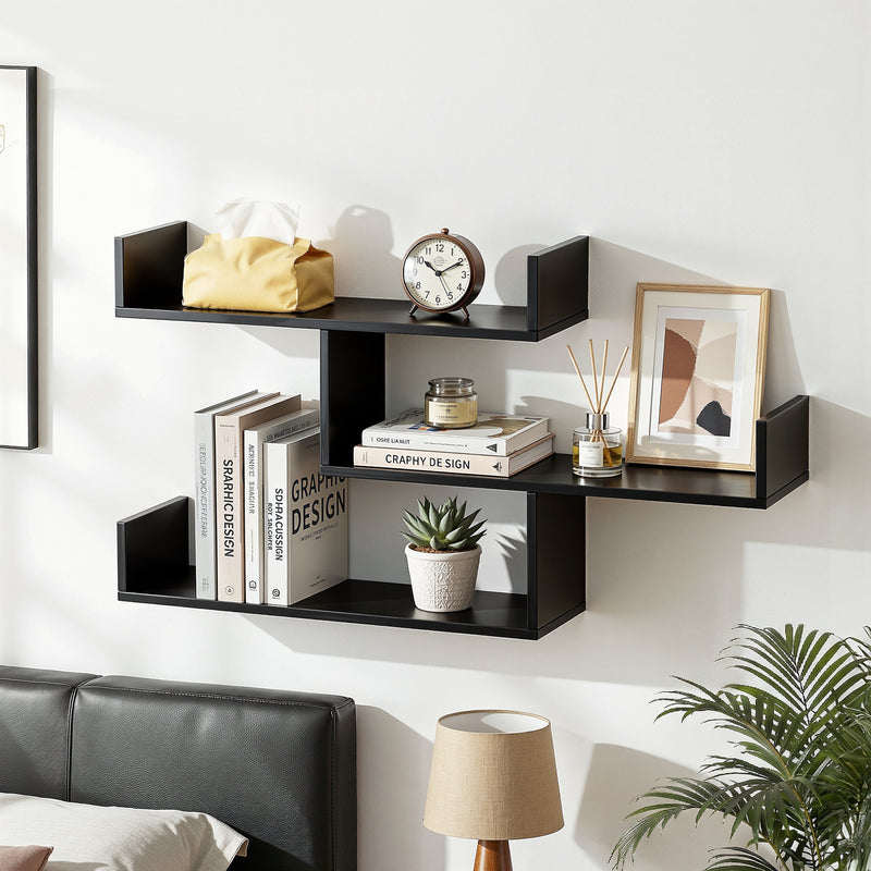 Artiss Floating Wall Shelf 3 Tier Black Storage