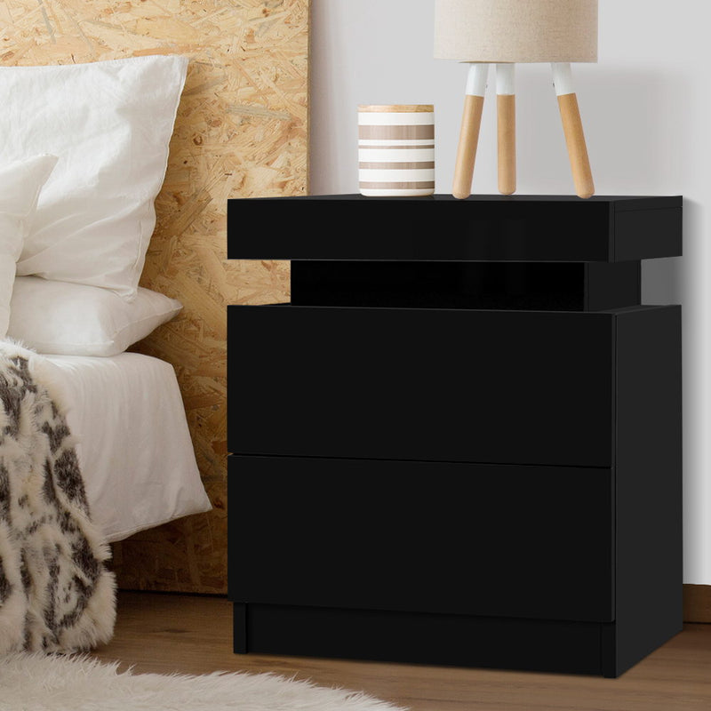 Artiss Bedside Table 2 Drawers Lift-up Storage Black