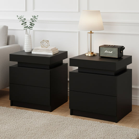 Artiss Bedside Table 2 Drawers Lift-up Storage Black