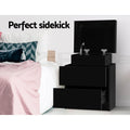 Artiss Bedside Table 2 Drawers Lift-up Storage Black