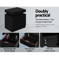 Artiss Bedside Table 2 Drawers Lift-up Storage Black