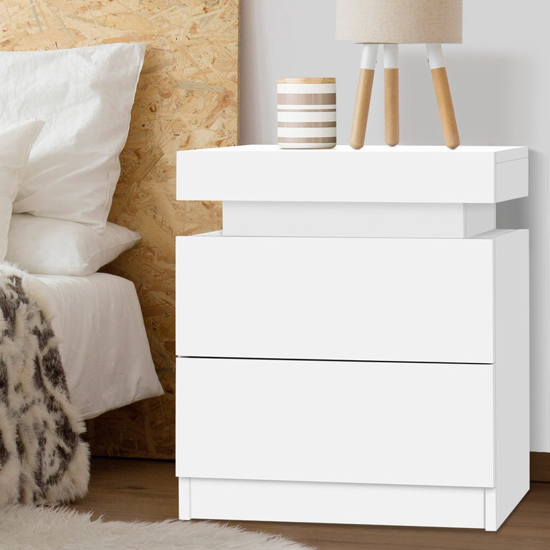 Artiss Bedside Table 2 Drawer Lift-up Storage White