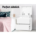 Artiss Bedside Table 2 Drawers Lift-up Storage White