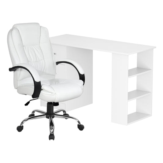 Artiss Computer Desk 120cm Office Chair Set PU Leather White