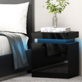 Artiss Bedside Table LED 2 Drawer Black Lift-up Storage