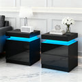 Artiss Bedside Table LED 2 Drawer Black Lift-up Storage