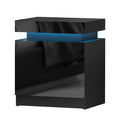 Artiss Bedside Table LED 2 Drawer Black Lift-up Storage