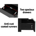 Artiss Bedside Table LED 2 Drawer Black Lift-up Storage