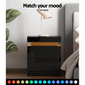 Artiss Bedside Table LED 2 Drawer Black Lift-up Storage