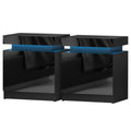 Artiss Bedside Table LED 2 Drawer Black Lift-up Storage