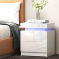 Artiss Bedside Table LED 2 Drawers White Lift Storage
