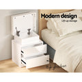 Artiss Bedside Table LED 2 Drawers White Lift Storage