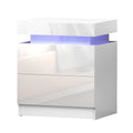 Artiss 2X Bedside Table LED 2 Drawers White Storage