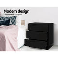 Artiss Bedside Table 3 Drawers LED Black