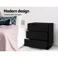 Artiss Bedside Table LED 3 Drawers Black