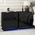 Artiss Bedside Table LED 3 Drawers Black